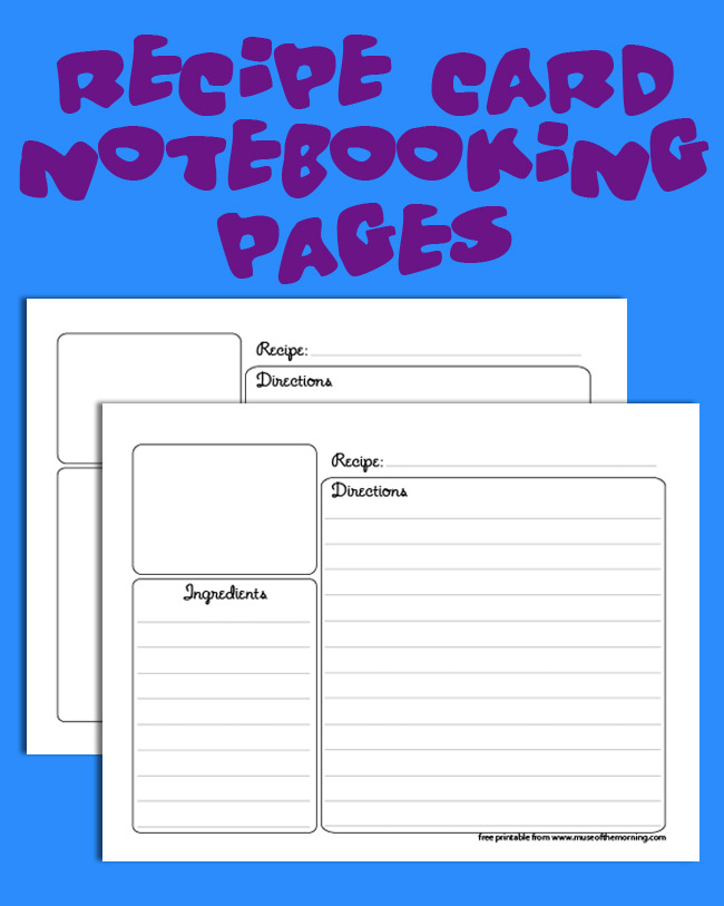 free recipe card notebooking pages homeschool download