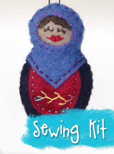 Matryoshka Ornament Sewing Kit with hand-dyed wool felt from Muse of the Morning