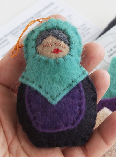Matryoshka Ornament Sewing Kit with hand-dyed wool felt from Muse of the Morning