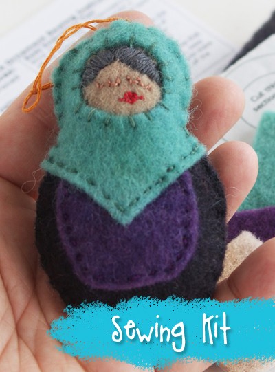 Matryoshka Ornament Sewing Kit with hand-dyed wool felt from Muse of the Morning