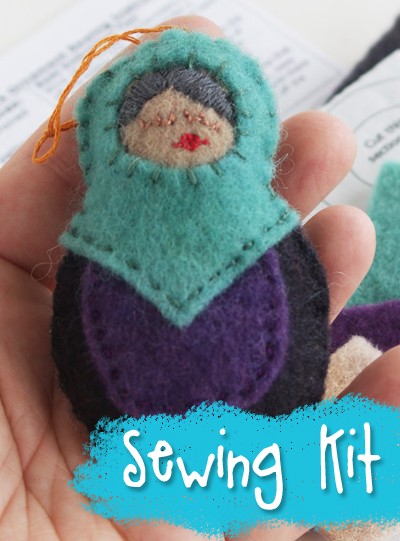 Matryoshka Ornament Sewing Kit with hand-dyed wool felt from Muse of the Morning