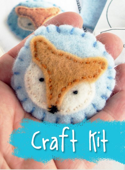 Woodland Fox Stuffed Brooch Sewing Kit with hand dyed wool felt from Muse of the Morning