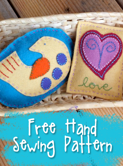 Sweet Bird and Heart Sachet Pattern from Muse of the Morning - free pattern