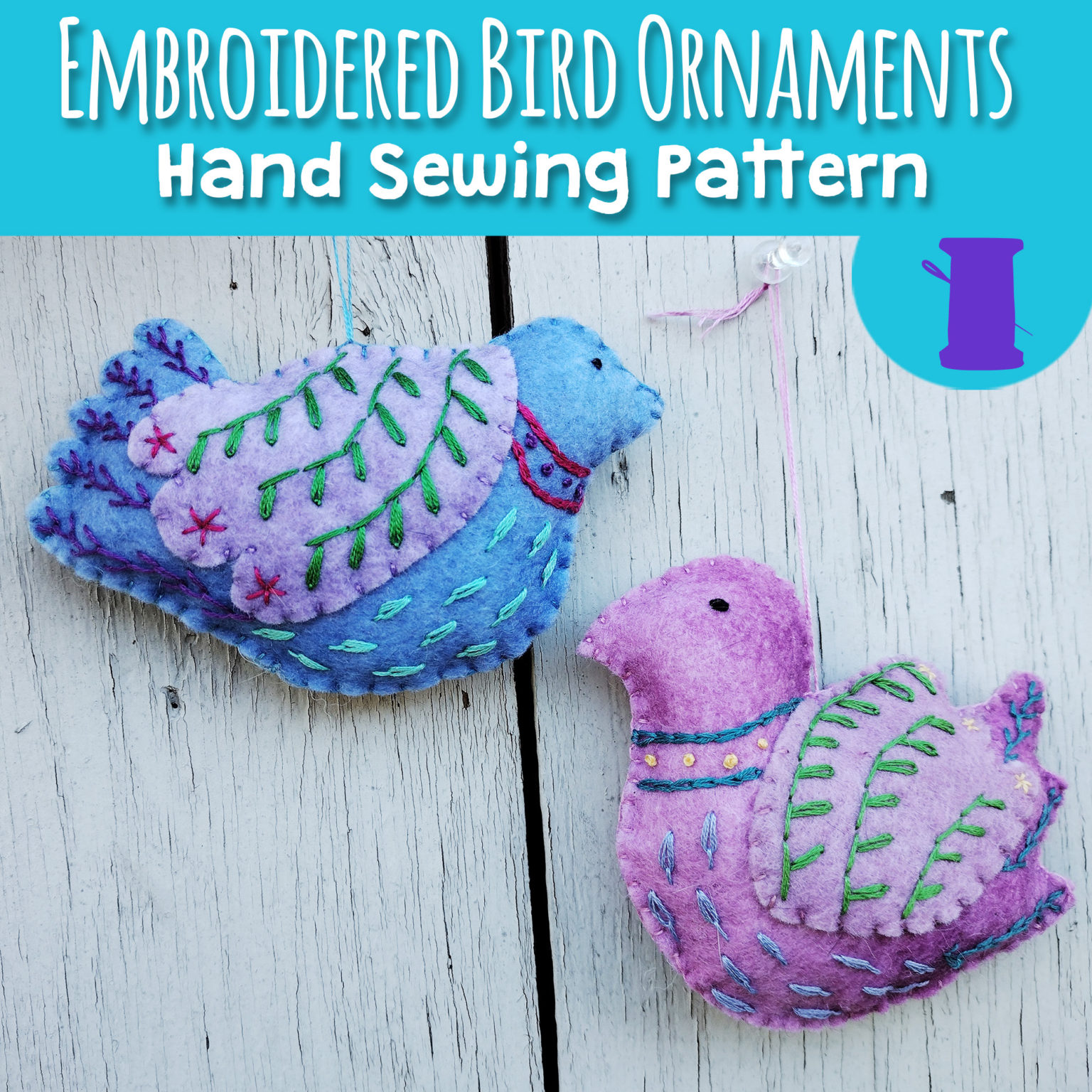 Embroidered bird ornamnent hand sewing felt pattern from Muse of the Morning