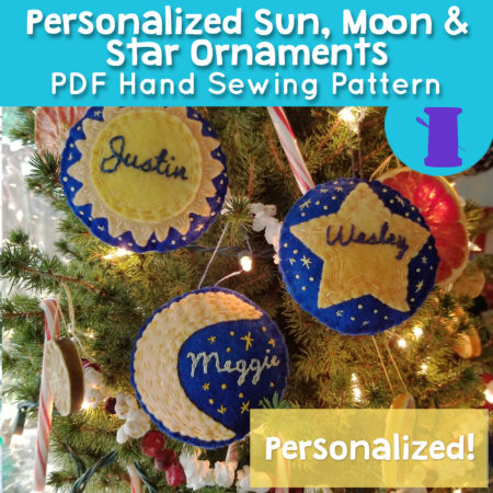 Personalized Sun, Moon, and Star Ornaments Sewing Pattern from Muse of the Morning