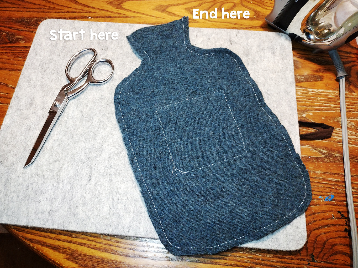 Use an upcycled wool sweater to create a hot water bottle cozy - a tutorial from Muse of the Morning