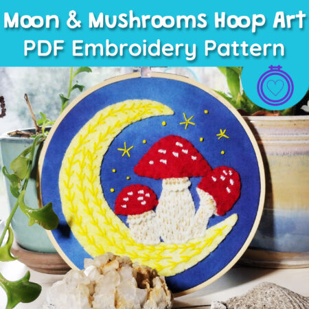Moon and Mushrooms Hoop Art Pattern by Muse of the Morning