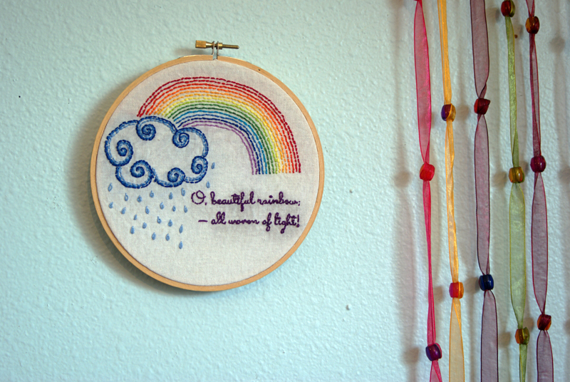 Rainbow & Clouds Embroidery Design; a free pattern from Muse of the Morning