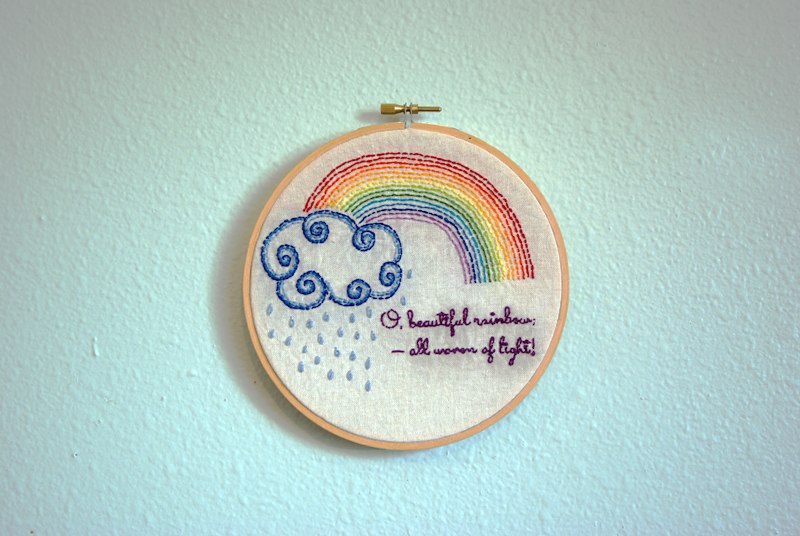 Rainbow & Clouds Embroidery Design; a free pattern from Muse of the Morning