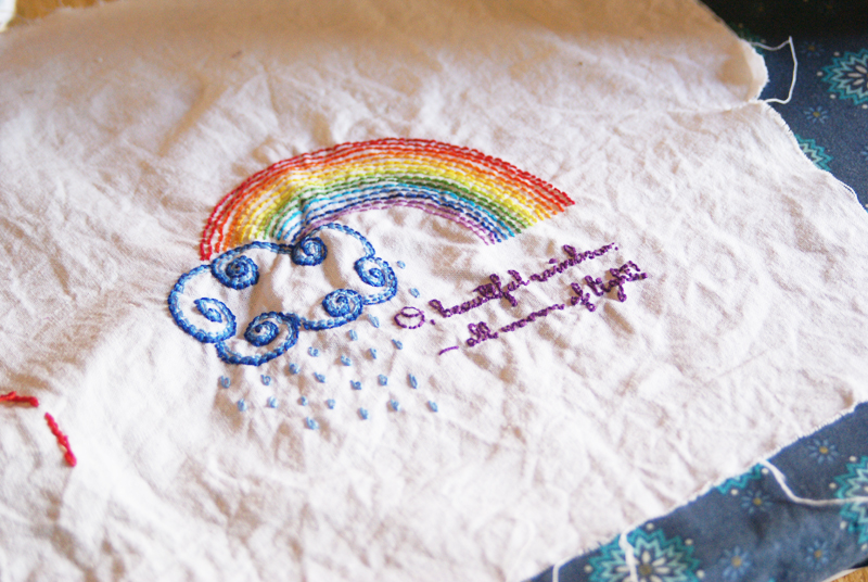 Rainbow & Clouds Embroidery Design; a free pattern from Muse of the Morning