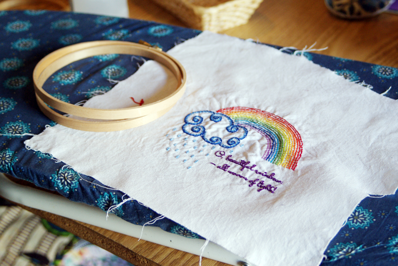 Rainbow & Clouds Embroidery Design; a free pattern from Muse of the Morning