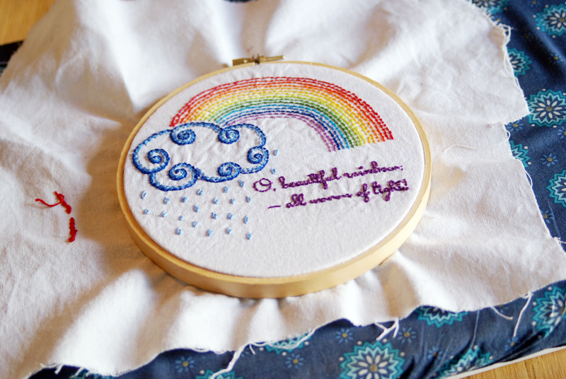 Rainbow & Clouds Embroidery Design; a free pattern from Muse of the Morning